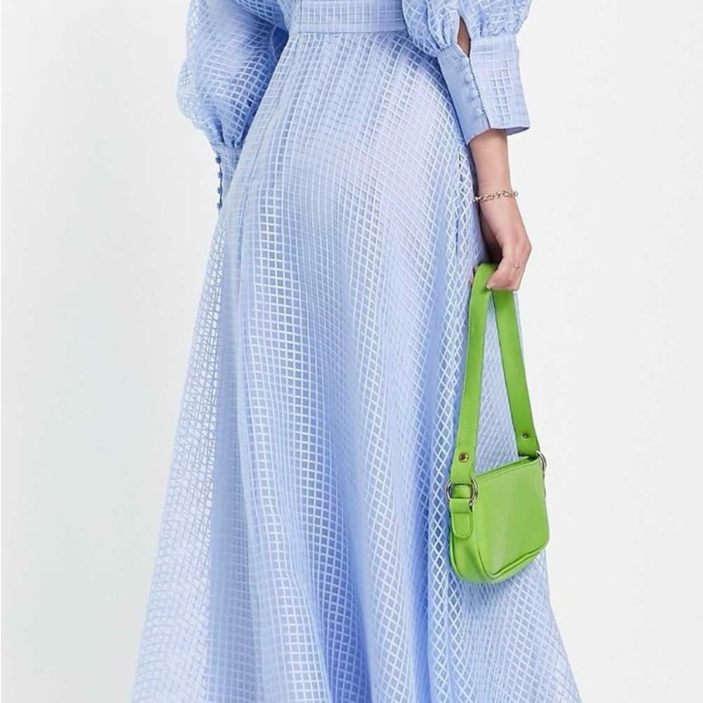 ASOS EDITION blouson sleeve midi dress in organza check in pale blue - Picture 3 of 8